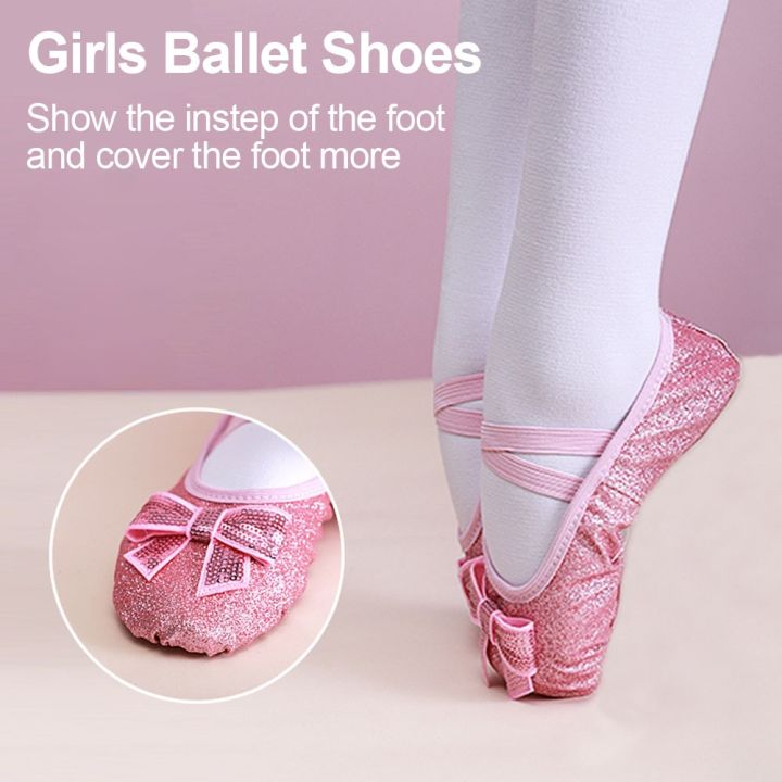 รองเท้าบัลเล่ต์รองเท้าสำหรับสวมเต้นรำเด็กเล็กเด็กผู้หญิงมืออาชีพ-โรงยิมเล่นโยคะเป็นประกายพื้นรองเท้าผ้าใบนุ่ม
