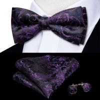 Hi-Tie Jacquard Silk Pre-tied Mens Bow Tie Hanky Cufflinks Set Butterfly Knot Bowtie Wholesale for Male Wedding Business Party Boys Clothing