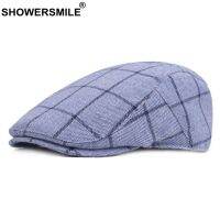 SHOWERSMILE ผู้ชาย Blue Berets ลายสก๊อตผ้าฝ้ายแบนหมวกชายฤดูร้อนฤดูใบไม้ร่วงคลาสสิก England Breathable Duckbill หมวก New