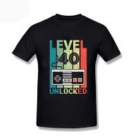 MenS Hipster T Shirts Level 40 Unlocked Shirt Funny Video Gamer 40Th Birthday Gift Graphic Oversized Tee Shirt Tops Plus Size S-4XL-5XL-6XL