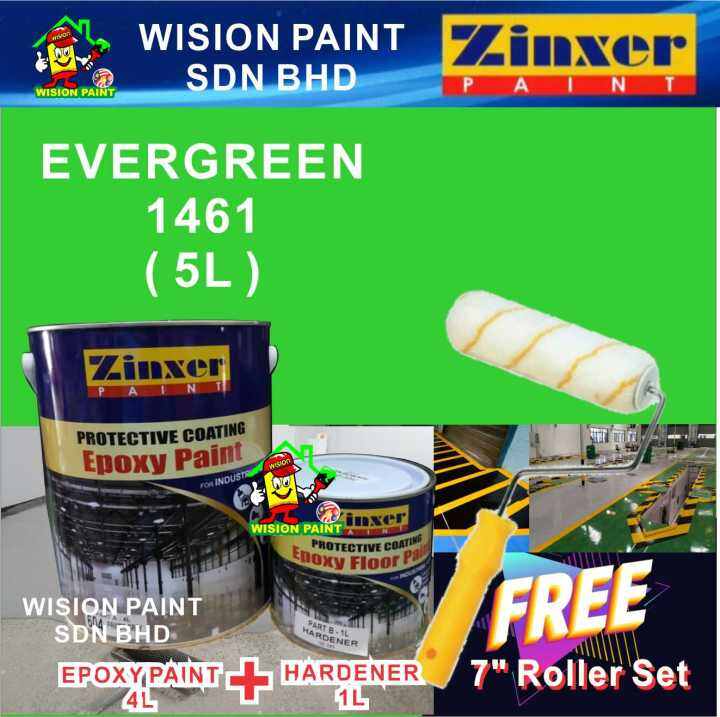 1461 EVERGREEN ( 5L ) 5 Liter ZINXER Two Pack Epoxy Floor Paint ( FREE ...