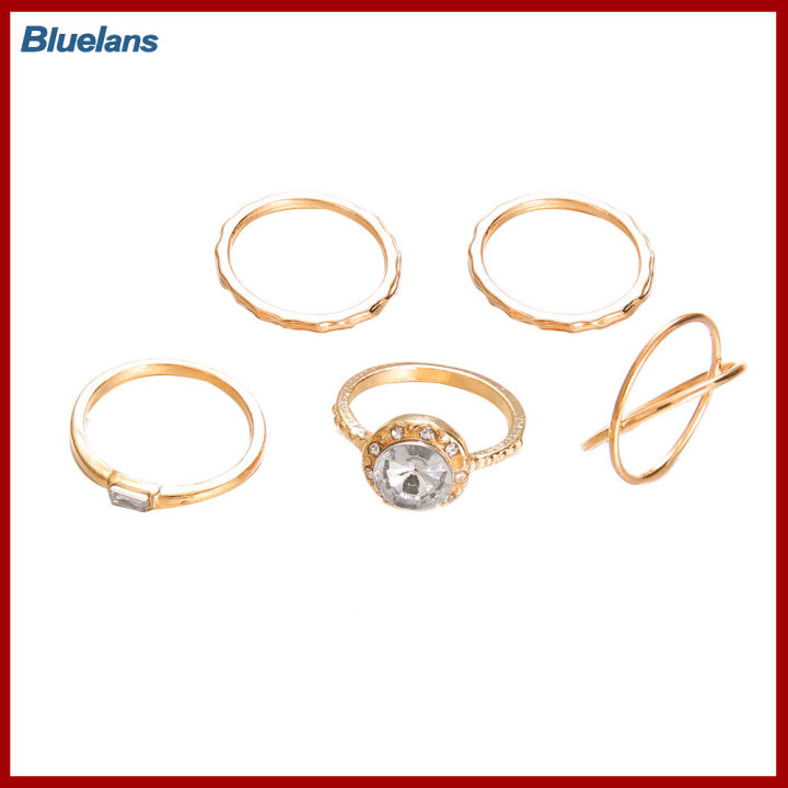 Bluelans®5ชิ้น/เซ็ตแฟชั่นผู้หญิงข้ามเซอร์โคเนียลูกบาศก์ทรงกลมเครื่องประดับแหวนนิ้วมืองานปาร์ตี้