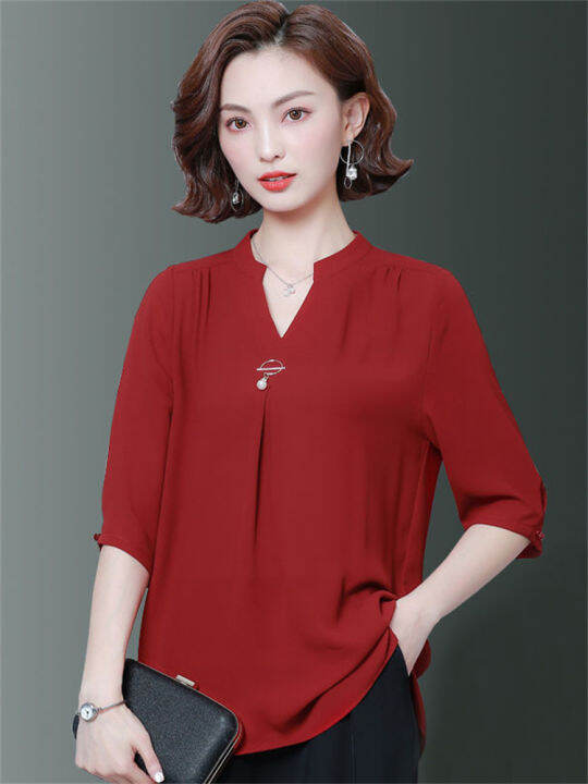 5xl-oversize-women-spring-summer-style-chiffon-blouses-shirts-lady-casual-half-sleeve-v-neck-loose-style-blusas-tops-df2867