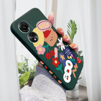 เคสสำหรับ OPPO A78 4G เคสลายการ์ตูนน่ารักหมีสตอเบอร์รี่เชอร์รี่โทรศัพท์ดีไซน์เคสคลุมทั้งหมดปลอกซิลิโคนเหลวลายขอบสี่เหลี่ยม