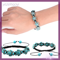 Yeze】เครื่องประดับเชือกสร้อยข้อมือแบบถักปรับได้เต่าสีเทอร์ควอยซ์กำไลโบฮีเมียนโบราณ