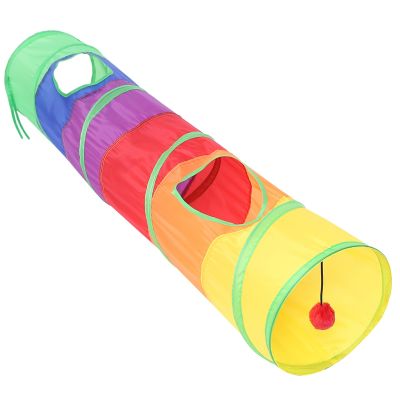 Tunnel Pet Tube Collapsible Play Toy Indoor Outdoor Kitty Puppy Toys for Puzzle Exercising Training and Running with Fun Ball and Two Hole