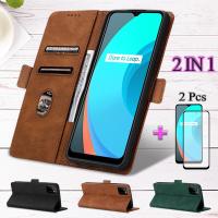 2 IN 1สำหรับ Realme C11 2020เคสที่ใส่บัตรหนังพร้อมจอเซรามิกสองชิ้น