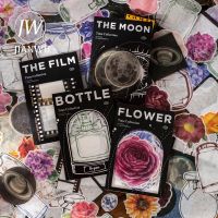 JIANWU 100 Sheets Time Collection Series Flower Washi Paper Bottle Film Moon Stickers Creative DIY Collage Decor Stationary