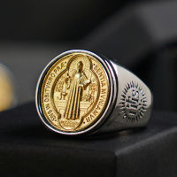 Catholic Saint Benedict Crucifix Ring for men ins Stylish Stainless steel bible Jesus exorcist