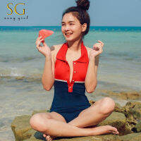 SG ชุดว่ายน้ำผู้หญิง ดีไซเนอร์ไทยชาวยุโรปและอเมริกาย้อนยุค บอดี้สูท คอปก-1903