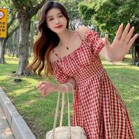 COD DSFGRDGHHHHH summer dress long beach sexy dress casual elegant dress for red plaid women night puff sleeve retro fairy dress fitted dress for woman
