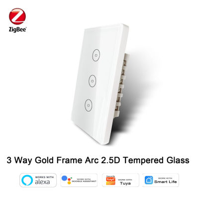 Us Tuya Zigbee สวิตช์ไฟระบบสัมผัสกระจกโค้งอัจฉริยะ,Ac100-240v สายเพอร์ลู Neutral Bekerja dengan Alexa Home Kalis Air dan Bump-Bukti การมองเห็นได้ในเวลากลางคืนเรืองแสง1234 Gang