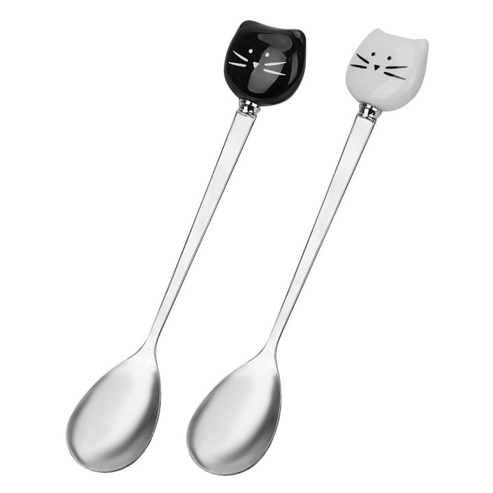 niceyard-cat-ceramic-dessert-spoon-ice-cream-cute-cartoon-spoon-stainless-steel-coffee-spoon-flatware-kitchen-tool-serving-utensils