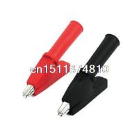 Pair Black Red Nonslip Grip Insulated Test Lead Crocodile Alligator Clips 2.1 quot;