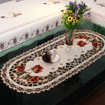 European Oval Tablecloth Embroidered Lace Table Cover Floral Table Cloth Table Dinning Mat Living Room Home Vintage Decoration