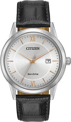 Citizen Eco-Drive Corso Mens Watch, Stainless Steel with Leather strap, Classic, Black (Model: AW1236-03A)