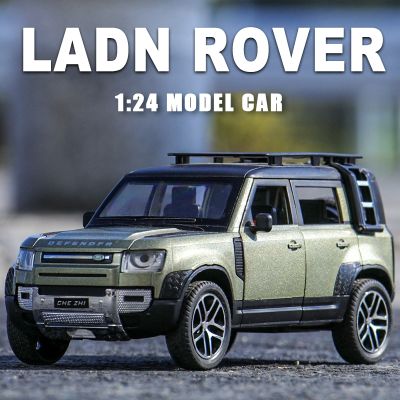 ₪ jiozpdn055186 Diecast 1/24 land rovers defender liga puxar para trás modelo de simulação carro som luzes pode abrir a porta meninos brinquedo ornamentos presente