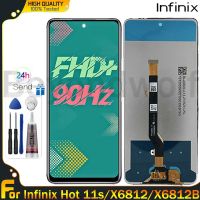 Beyondwolf จอแท้สำหรับ Infinix สำหรับเปลี่ยนชิ้นส่วนจอสัมผัสแอลซีดีของเครื่องแปลงดิจิทัล11S/X6812/X6812B LCD พร้อมกรอบกลางสำหรับ Infinix Hot 11S X6812B X6812