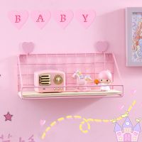 【YF】 Shelf One-word Stand Bedroom Decoration Shelves Wall Pink Perforation-free Simple Partition Flower Wall-mounted