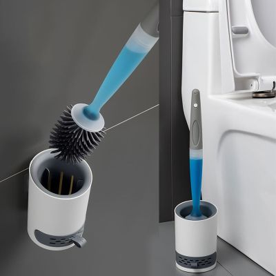 ชุดแปรงห้องน้ำแบบเติมได้สำหรับผงซักฟอกแบบติดผนังพร้อมแปลง TPR ซิลิโคนสำหรับอุปกรณ์ทำความสะอาดมุมอุปกรณ์ในห้องน้ำ