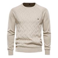 AIOPESON Argyle Basic Men Sweaters Solid Color O-neck Long sleeve Knitted Male Pullover Winter Fashion New Warm Sweaters for Men