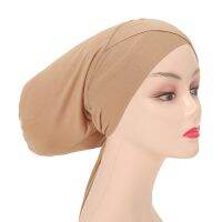 【YF】 Criss Cross Undercap Muslim Modal Cotton Hijab Cap with Ties Head Wear Hat Underscarf Bone Bonnet Scarves Headcover