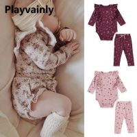 New Spring Autumn Baby Boy Girl Sets Long Sleeves Ruffle Round Collar Flower Print Bodysuit+Casual Pants Newborn Clothes E2836  by Hs2023