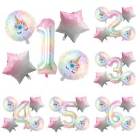 5pcs Cartoon Unicorn Foil Balloons 40inch Star Number Balloons Kids Girls Happy Birthday Party Gifts Baby Shower Decorations Artificial Flowers  Plant