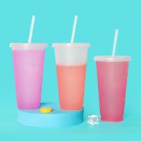 701-800ml Plastic Cup Food Grade Drink Cup with Cover PP Temperature Sensitive Cold Color Change Coffee Straw Cup for Outdoor