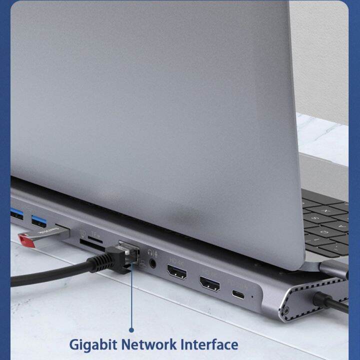 usb-ฮับ-type-c-ไปยังจอภาพคู่-hdmi-2ช่องที่มี-rj45กิกะบิตฮับ-usb-pd-3-5มม-sd-tf-usb-c-อะแดปเตอร์สำหรับ-macbook-pro