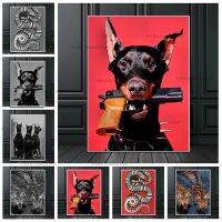 Hypebeast โมเดิร์นสีดำสีขาว Doberman ปืนเสือโปสเตอร์หรูหราแฟชั่นผ้าใบพิมพ์ภาพผนังนอร์ดิกห้องนั่งเล่นตกแต่งบ้าน