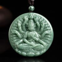 หยกพม่าธรรมชาติแกะสลักพันมือ Kwan Guan Yin จี้สีเขียว Jadeite หิน Guanyin Amulet เครื่องประดับสำหรับผู้หญิงและผู้ชาย