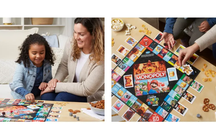  Monopoly Junior Super Mario Edition Board Game, Fun Kids' Ages  5 and Up, Explore The Mushroom Kingdom as Mario, Peach, Yoshi, or Luigi  ( Exclusive) : Toys & Games