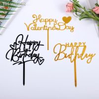 Acrylic Double Layer Happy Art Font Red Small Love Heart Cake Topper Birthday Party Dessert Decoration for Baby Shower Supplies