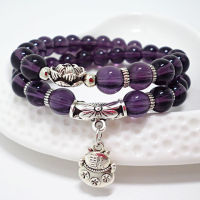 Natural Stone Handmade Beaded Bracelet rosary necklace buddha prayer beads with Lovely Cat pendant jewelry necklace