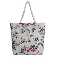 Summer Ladies Flower Printed Canvas Beach Handbag Portable Large Capacity For Female Single Shoulder Casual Tote Bags Dropship