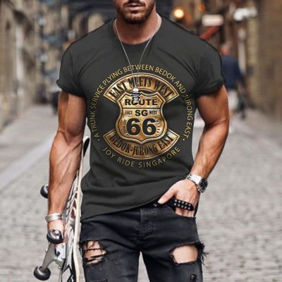 Mens T Shirts Loose Clothes Vintage 66 Letters Printed O Collared Tshirts 100% Cotton Gildan