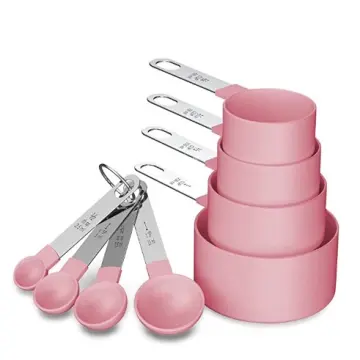8pcs Measuring Cups and Spoons Set Stainless Steel Stackable Kitchen Tool (Pink), Purple