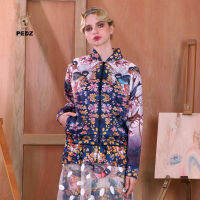 PEDZ Floral Bird with Zinnia Jacket แจ๊คเก็ตไหมซาตินพิมพ์ลายดอกไม้นกและซินเนี่ย