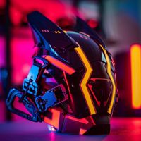 Cyber Punk Mask Night City Mecha Festival Samurai Circular Yellow LED Cosplay ACG SCI-FI Helmet Halloween Party Gifts For Adults