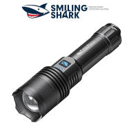 SmilingShark ไฟฉายซูเปอร์ไฟฉายสว่าง M80 100W 5000LM ทรงพลังชาร์จได้ทางยุทธวิธีทหารถือแสงแฟลชพร้อมเชือกไฟฉายซูมงานหนักโคมไฟสไตล์วินเทจโรงงานฉุกเฉินเดินป่าตั้งแคมป์ตกปลา