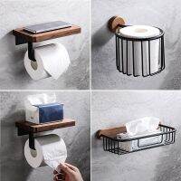 Creative Wooden Aluminum Tissue Holder Wall Mounted Bathroom Toilet Paper Rack Hollow Home Supplies Storage Basket  1Pc Bathroom Counter Storage