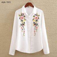 【จัดส่งฟรีเมื่อวันที่ 19 เมษายน】  Floral Embroidery White Shirt For Women S-5XL 9113