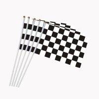 5pcs Checkered Racing Stock car Flag 14*21cm HandHeld Mini Flag With White Pole Vivid Color and Fade Resistant - Hand Held