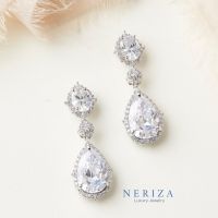 Neriza Jewelry/ ต่างหูระย้าออกงานเพชรสังเคราะห์ ประกายเทียบเท่าเพชรแท้ NE039