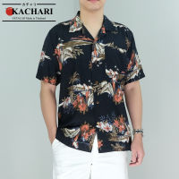 KACHARI “Flower Parrot” (สีดำ) พร้อมส่งฟรี เสื้อฮาวาย เสื้อสงกรานต์ ผ้าเรยอน