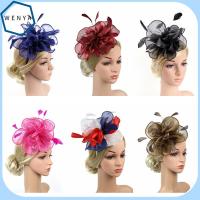 WENYA อุปกรณ์ตกแต่งผม ที่คาดผมตาข่ายดอกไม้ หมวกยอดนิยม fascinators งานแต่งงาน หมวกกันน็อก หมวก fascinator งานเลี้ยงน้ำชาค็อกเทล ที่คาดผมดอกไม้ขนนก