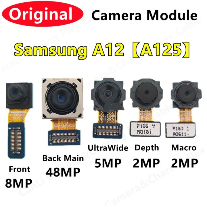 กล้องด้านหน้าด้านหลังเดิมเหมาะสำหรับ Samsung A12 A125 A125F โมดูลกล้องหันหน้าไปทางชิ้นงอสำหรับเปลี่ยนอะไหล่