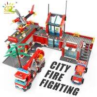 New23 HUIQIBAO 774Pcs Fire Station Model Building Blocks Truck Helicopter Firefighter Bricks City Educational Toys For Children Gift