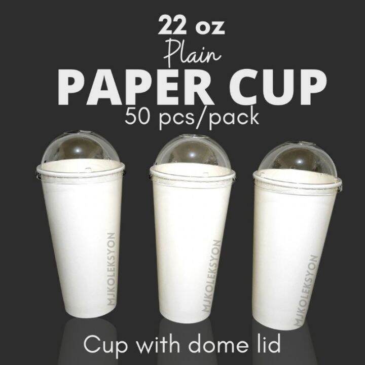 50pcs Paper Cup Plain 22oz w/ Dome Lid Flat Lid WHITE | Lazada PH